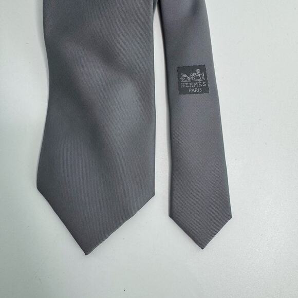 Authentic Hermes 100% Silk Mens Neck Tie Gray Made France 1960s - Picture 1 of 6
